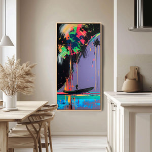 NEON TIDE: Vibrant Abstract Vertical Beach & Sea Painting
