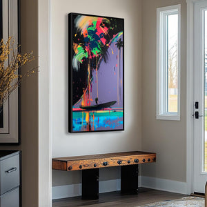 NEON TIDE: Vibrant Abstract Vertical Beach & Sea Painting