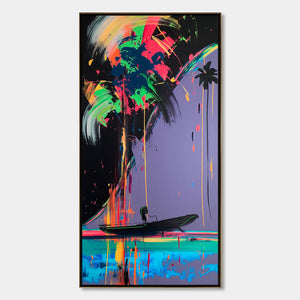 NEON TIDE: Vibrant Abstract Vertical Beach & Sea Painting