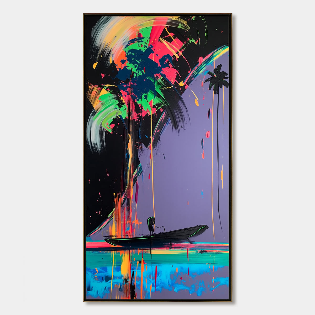 NEON TIDE: Vibrant Abstract Vertical Beach & Sea Painting