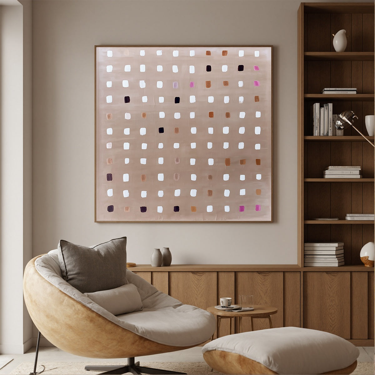 NEUTRAL HARMONY Minimalist Abstract Grid Oil Painting