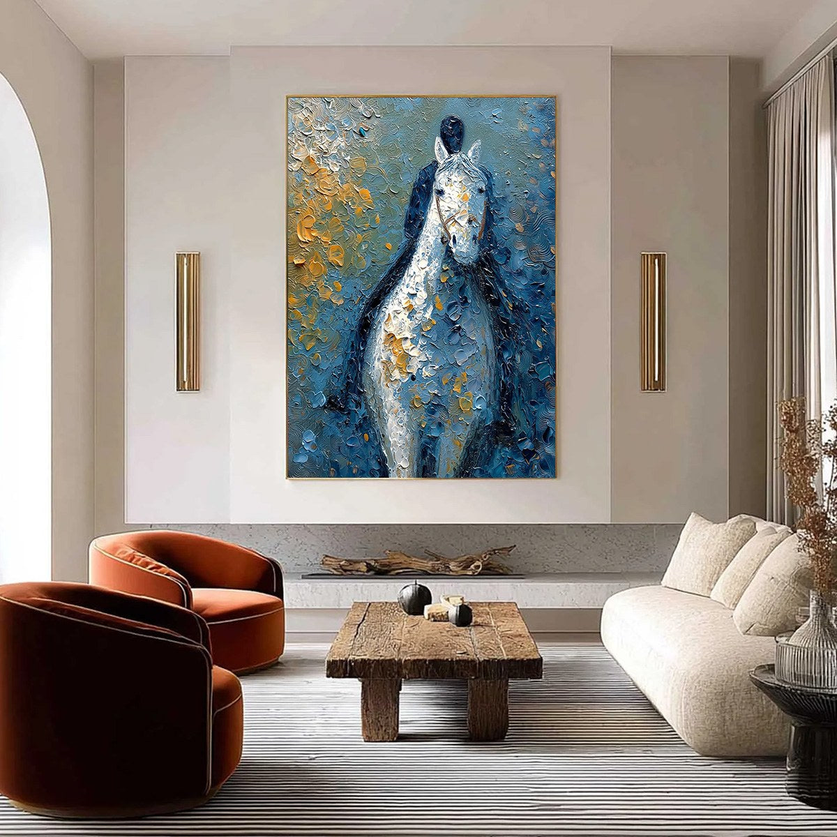NOBLE COMPANION: Textured Impasto Horse and Rider Painting