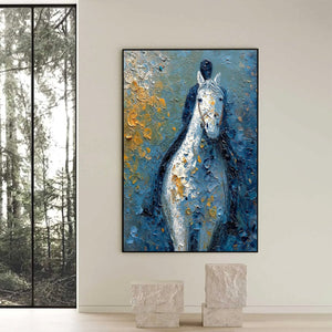 NOBLE COMPANION: Textured Impasto Horse and Rider Painting