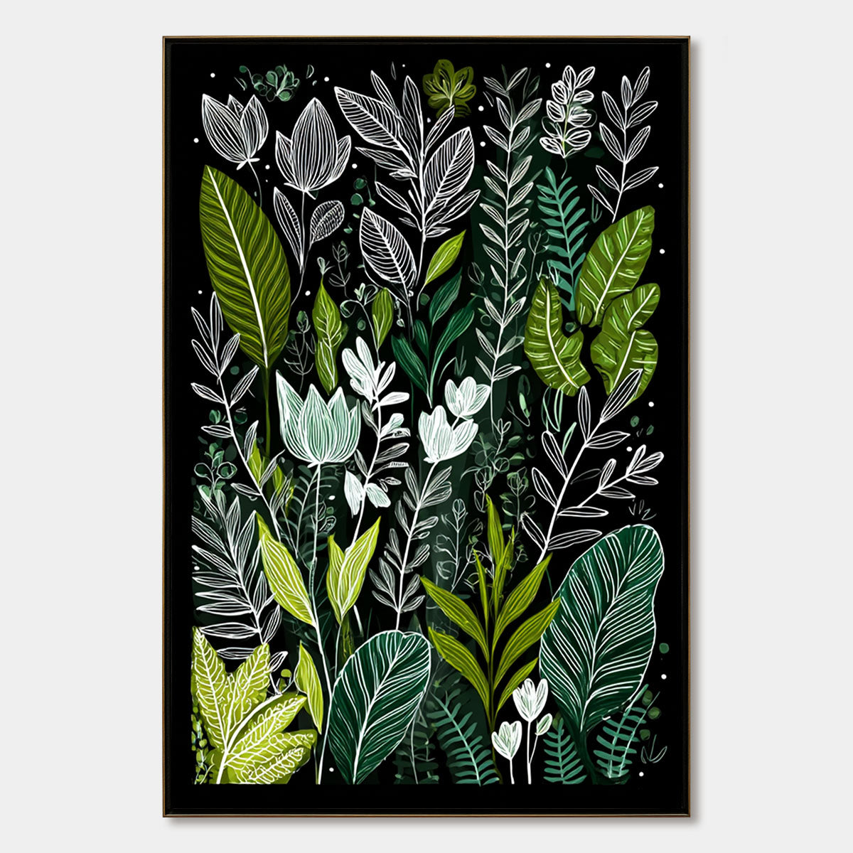 Nocturnal Garden | Modern Botanical Leaf & Flower Painting