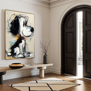 NOSTALGIC SCRIBBLE: Expressive Pop Art Dog Painting for Modern Decor