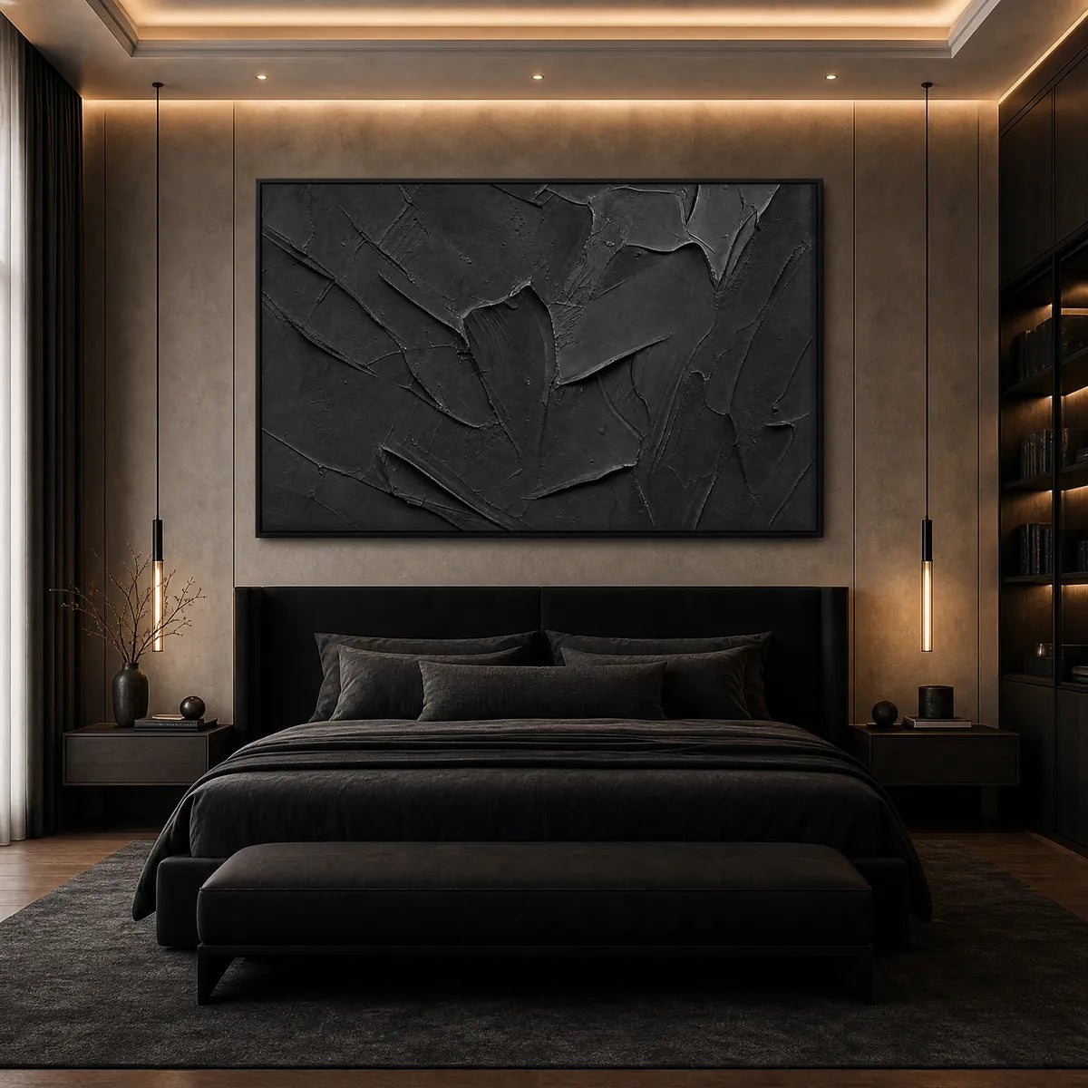 OBSIDIAN: Textured Minimalist Impasto Painting in Deep Black