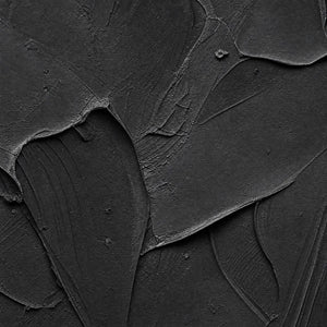 Textured minimalist black impasto wall art with layered sculptural brushstrokes