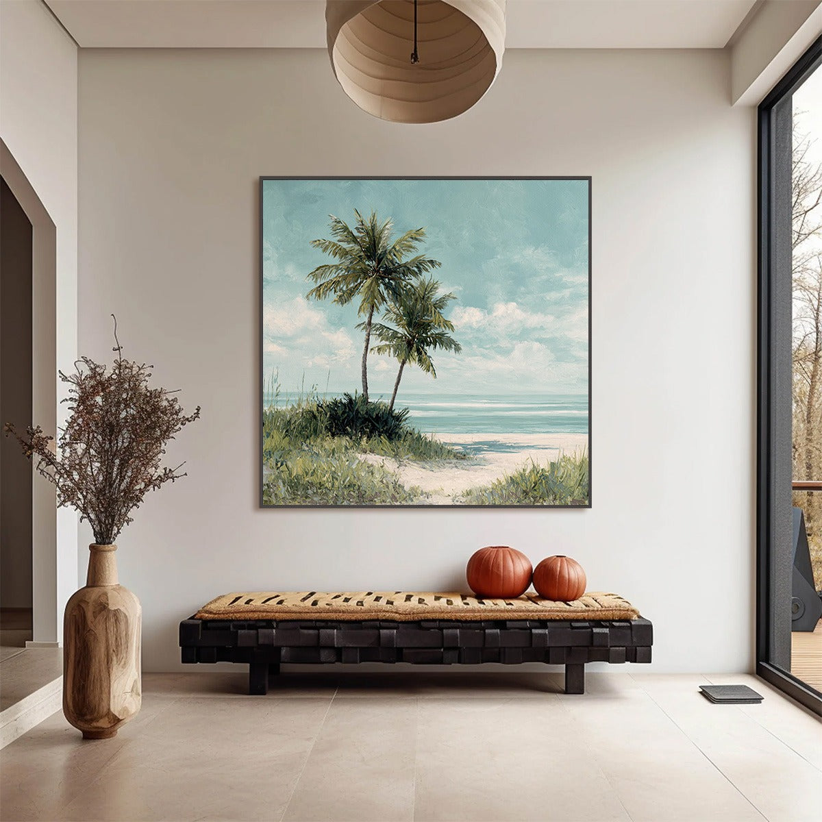 OCEAN BREEZE: Serene Coastal Palm Tree Beach Painting