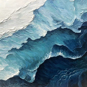 Ready to Ship |Ocean Whispers: Blue-White Textured Seascape Wall Art
