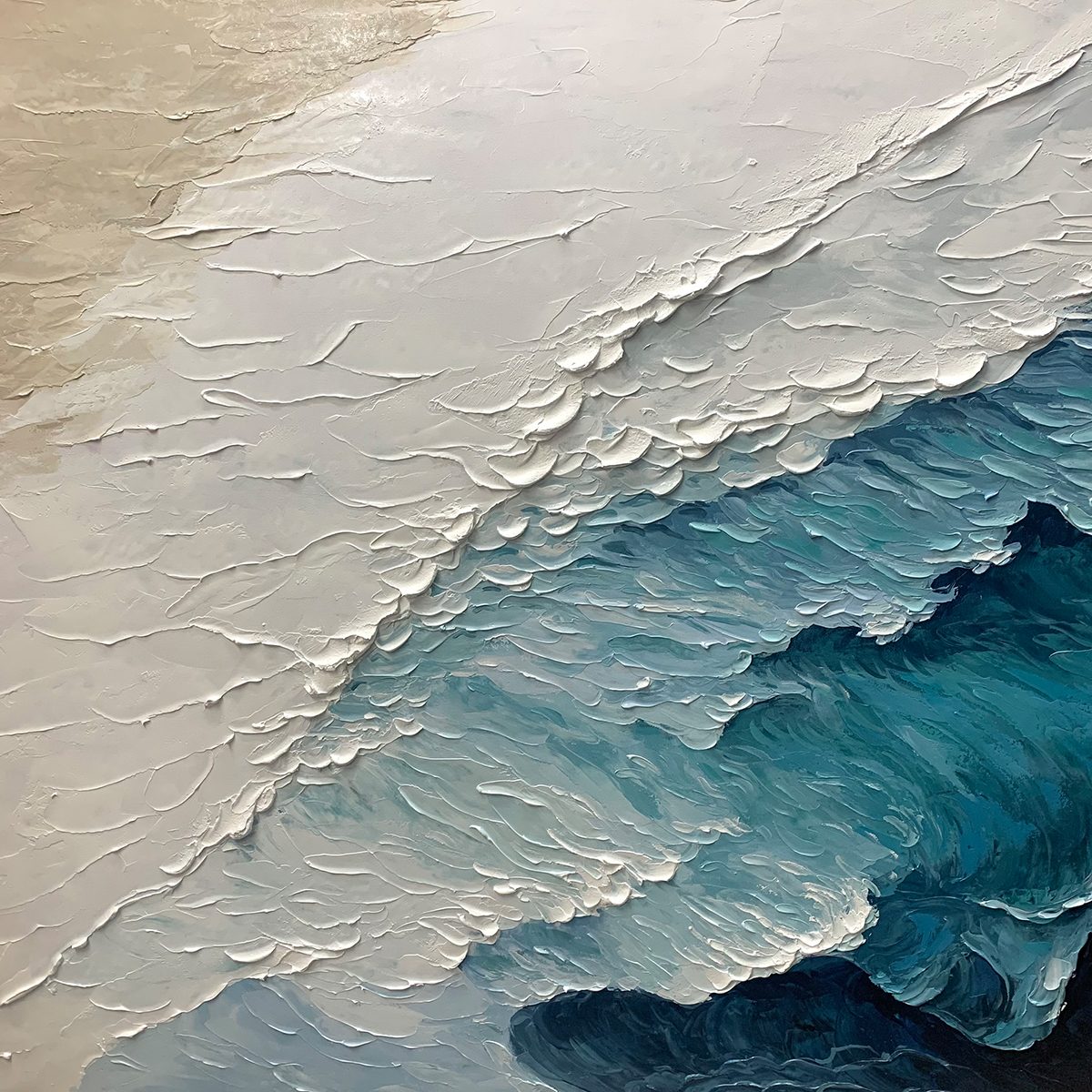 Ready to Ship |Ocean Whispers: Blue-White Textured Seascape Wall Art