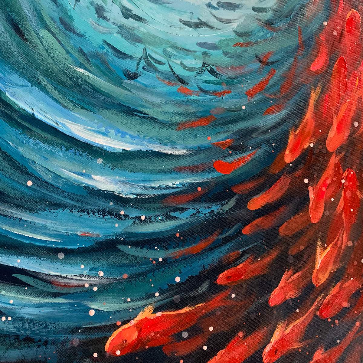 OCEANIC DANCE: Abstract Swirling Fish Oil Painting