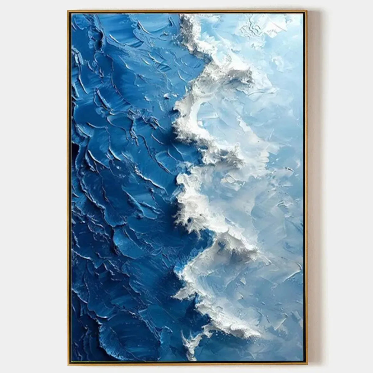 Textured Ocean Painting, Blue Abstract Wall Art, Vertical Canvas, Impasto Decor