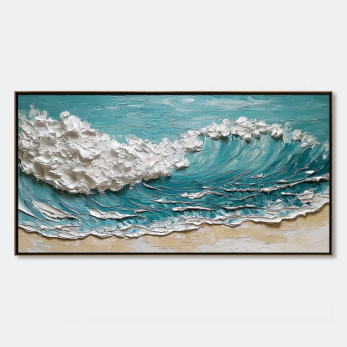 OCEAN'S EMBRACE: Textured Impasto Ocean Wave Painting for Coastal Decor