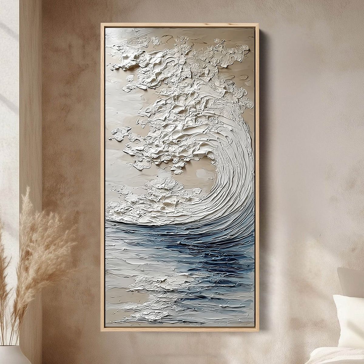 OCEAN'S EMBRACE: Vertical Textured Wabi Sabi Seascape Oil Painting