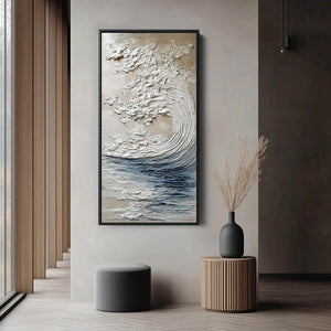OCEAN'S EMBRACE: Vertical Textured Wabi Sabi Seascape Oil Painting