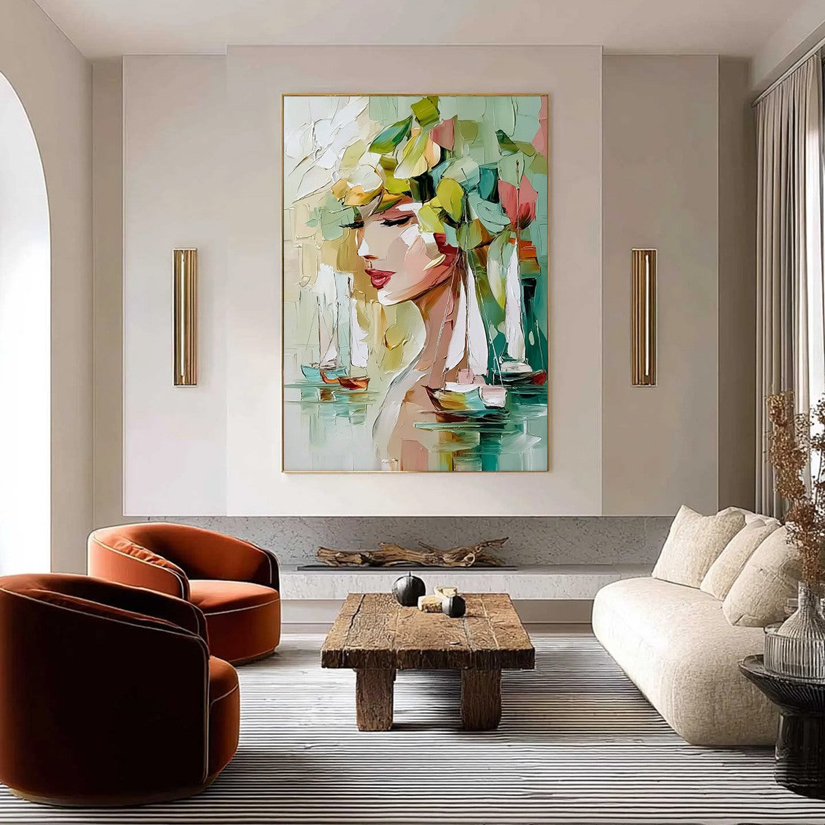 OCEAN'S MUSE: Textured Palette Knife Portrait Painting with Seascape