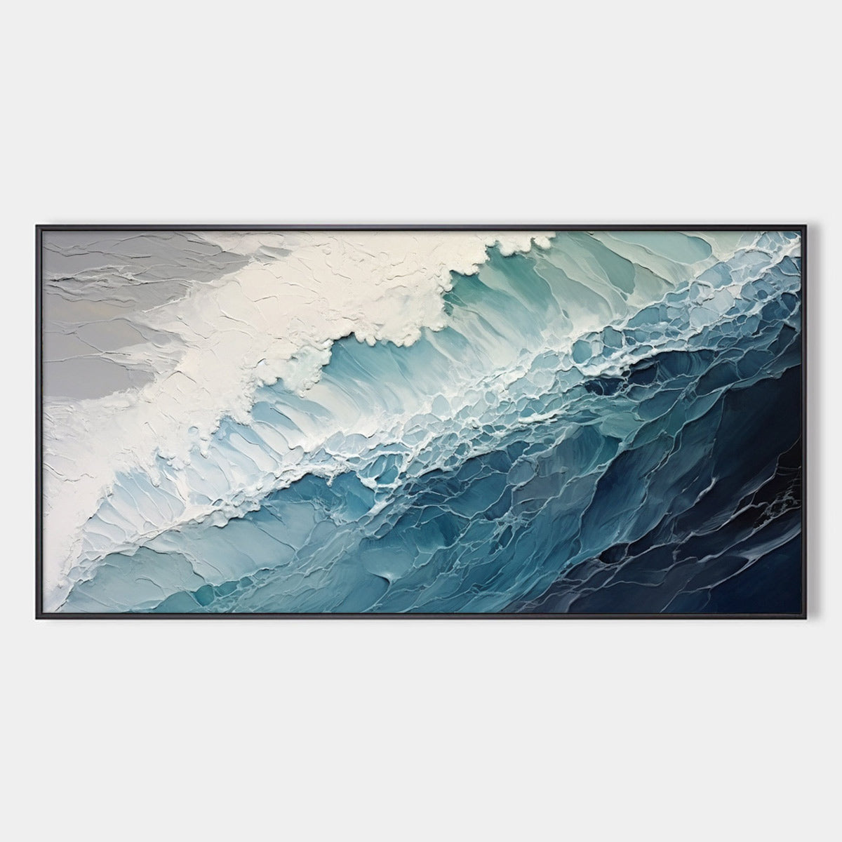 Ocean's Embrace: Original Textured Abstract Seascape Oil Painting - Blue and White Ocean Wall Art