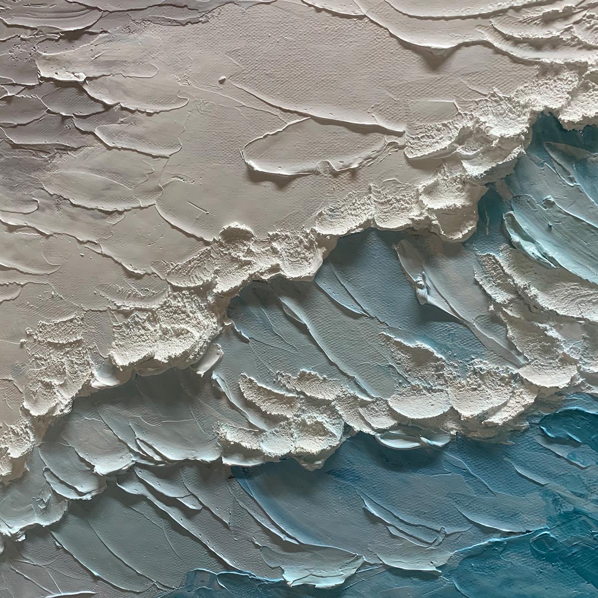 Ocean's Embrace: Original Textured Abstract Seascape Oil Painting - Blue and White Ocean Wall Art