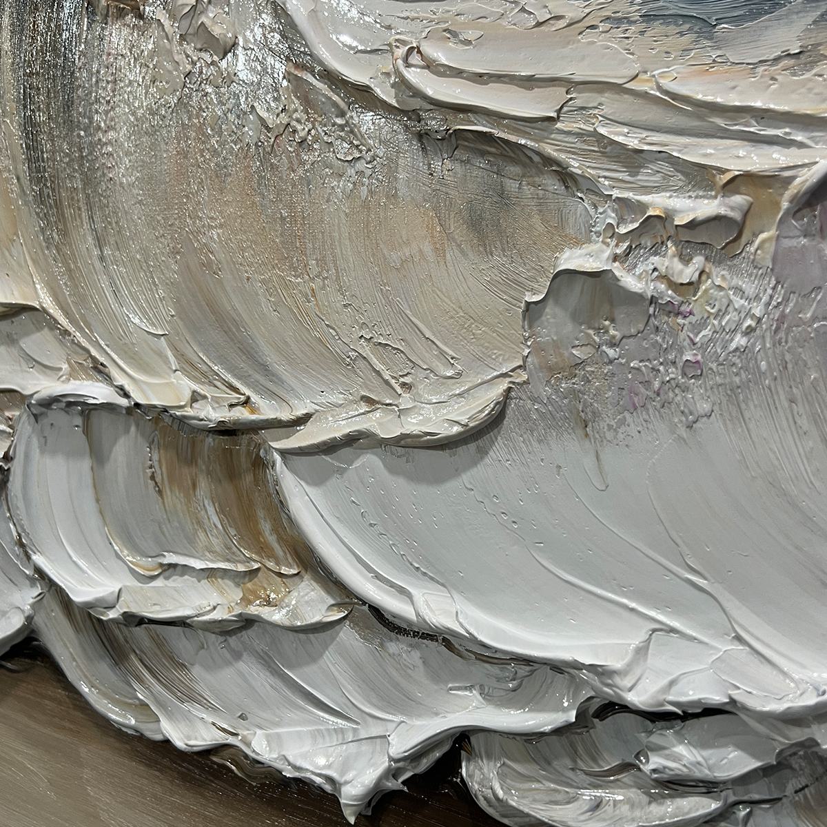 OCEAN'S EMBRACE: Textured Impasto Coastal Wave Oil Painting