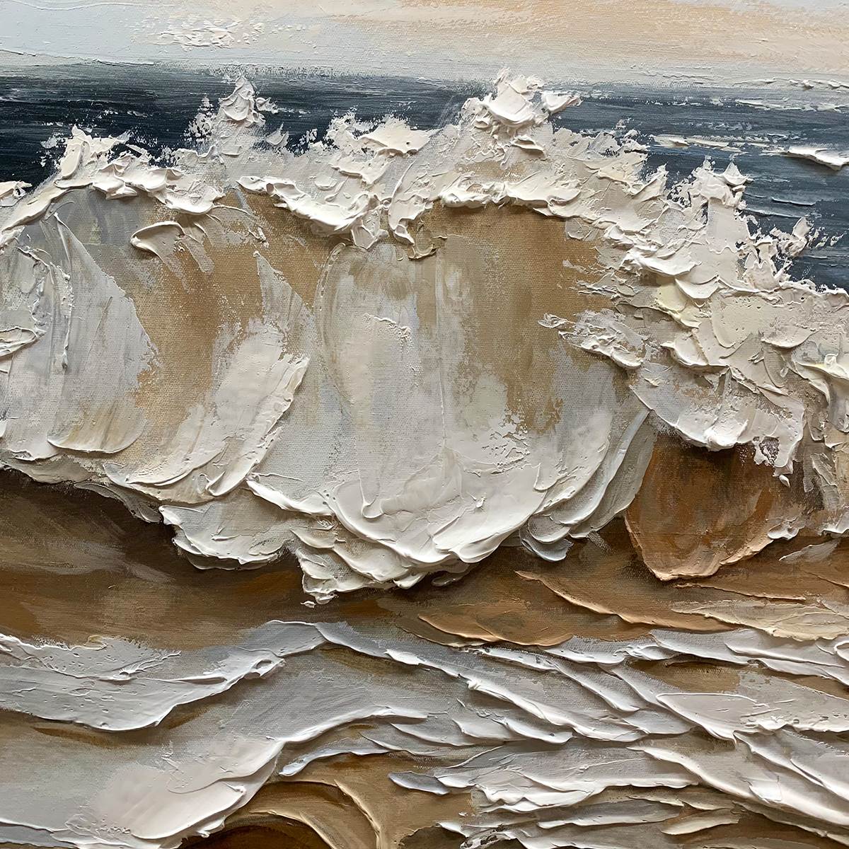 OCEAN'S EMBRACE: Textured Impasto Coastal Wave Oil Painting