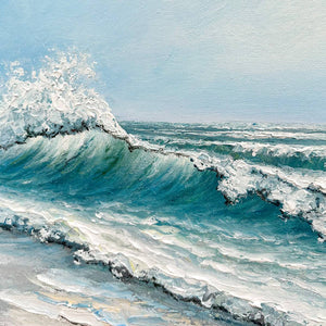 OCEAN'S EMBRACE: Textured Ocean Painting, Impasto Wall Art, Vertical Canvas, Beach Decor