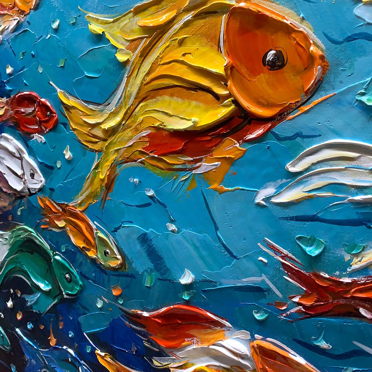 OCEAN'S JEWELS: Textured Impasto Colorful Fish Oil Painting