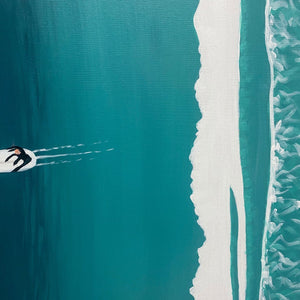 OCEAN'S THREE: Minimalist Aerial Surfing Scene Oil Painting