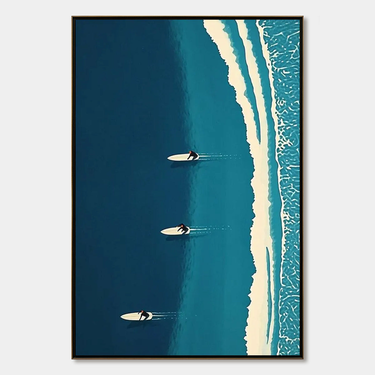 OCEAN'S THREE Minimalist Aerial Surfing Scene Oil Painting