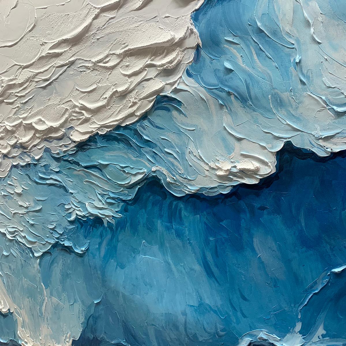 OCEAN WHISPERS: Textured Seascape Painting, Ocean Waves, Blue and White, Living Room, Bedroom