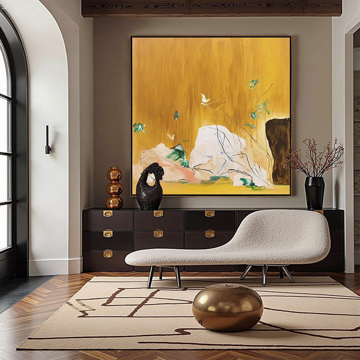 OCHRE SANCTUARY: Wabi-Sabi Abstract Painting with Earthy Tones