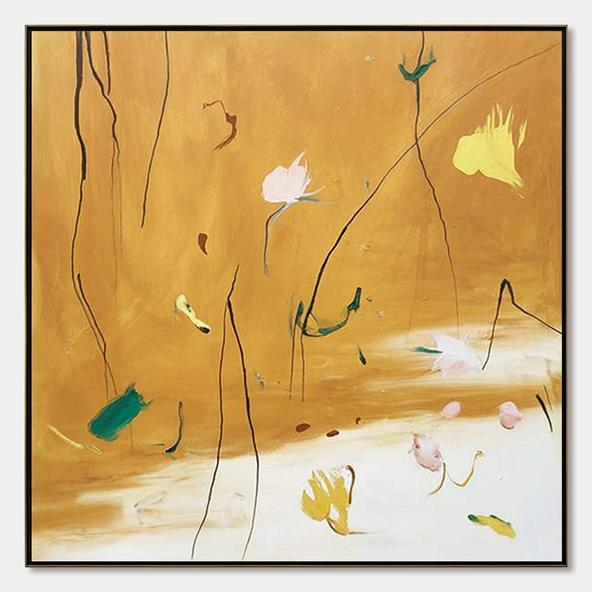OCHRE WHISPERS: Wabi Sabi Inspired Abstract Floral Painting