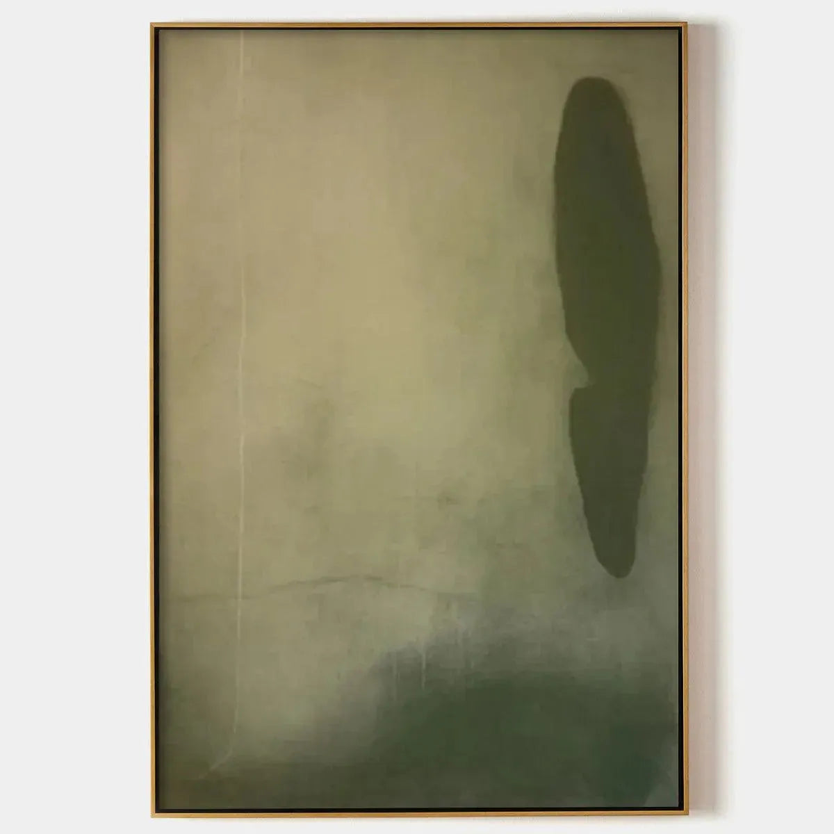 Olive Serenity minimalist abstract painting, vertical wall art with muted olive green tones and subtle textures.