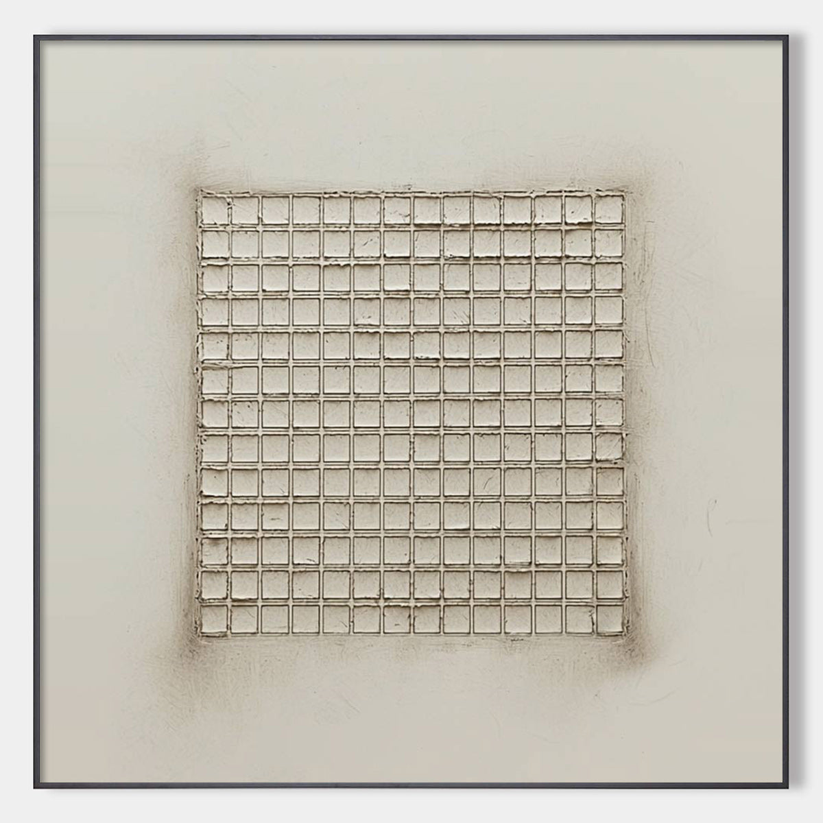 Ordered Chaos: Original Minimalist Grid Oil Painting - Textured Beige White Wall Art