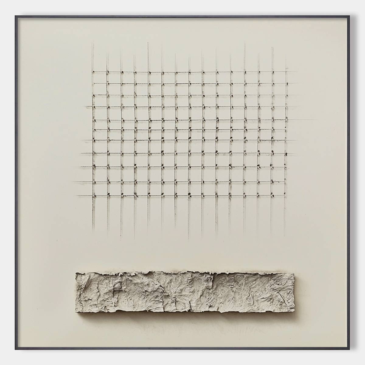 Order & Texture: Original Minimalist Beige Abstract Acrylic Painting - Square Wall Art Decor