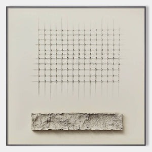 Order & Texture: Original Minimalist Beige Abstract Acrylic Painting - Square Wall Art Decor