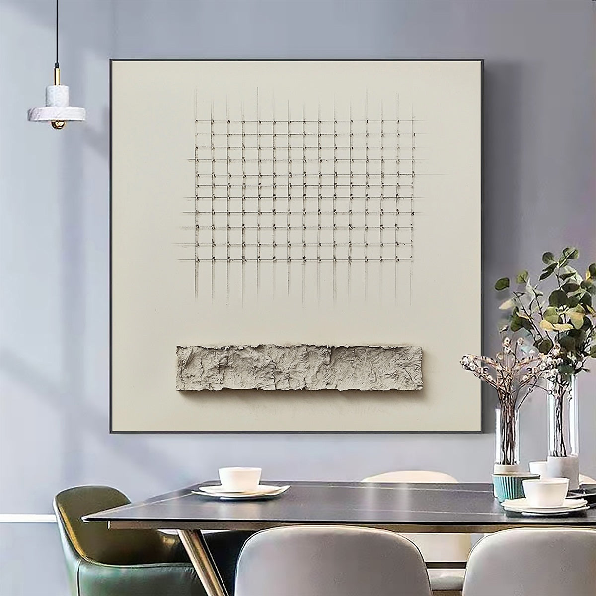 Order & Texture: Original Minimalist Beige Abstract Acrylic Painting - Square Wall Art Decor