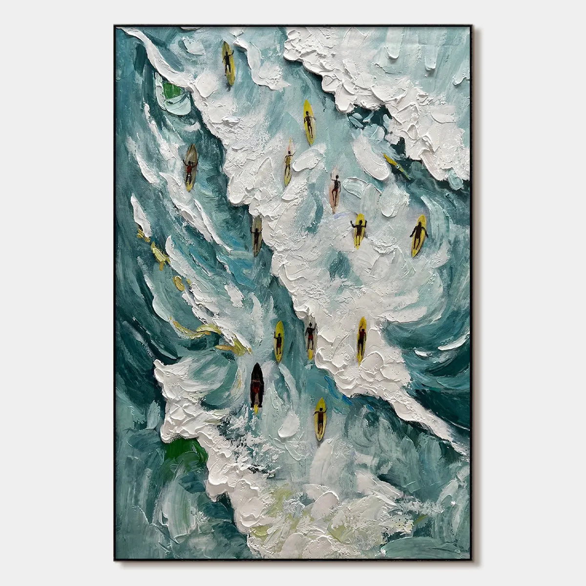 Catching the Wave: Ocean Surfers Oil Painting Canvas Wall Art Beach Decor