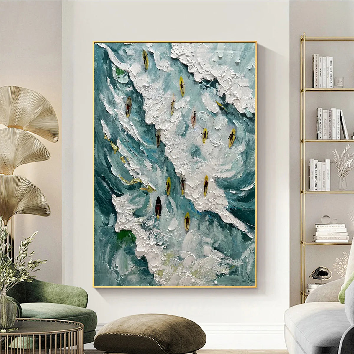 Catching the Wave: Ocean Surfers Oil Painting Canvas Wall Art Beach Decor