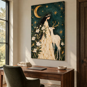 MOONLIT COMPANION — Office, frameless stretched canvas