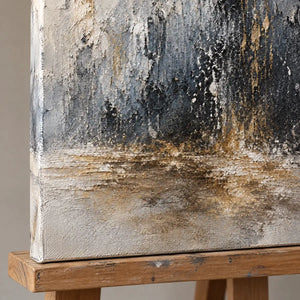SILVER RAINFALL — Texture detail on an easel, no outer frame