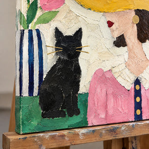 HAT AND WHISKERS — Texture detail on an easel, no outer frame