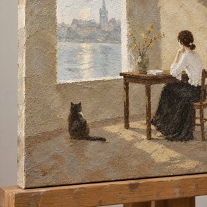 WINDOW REVERIE — Texture detail on an easel, no outer frame
