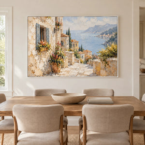 STEPS TO THE WATER — Dining room, white frame