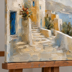 HARBORSIDE PASSAGE — Texture detail on an easel, no outer frame