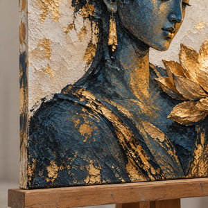 LOTUS CONTEMPLATION — Texture detail on an easel, no outer frame