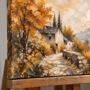 AUTUMN SANCTUARY — Texture detail on an easel, no outer frame