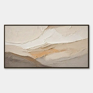 Beige white mountain abstract wall art with textured handmade oil and acrylic painting