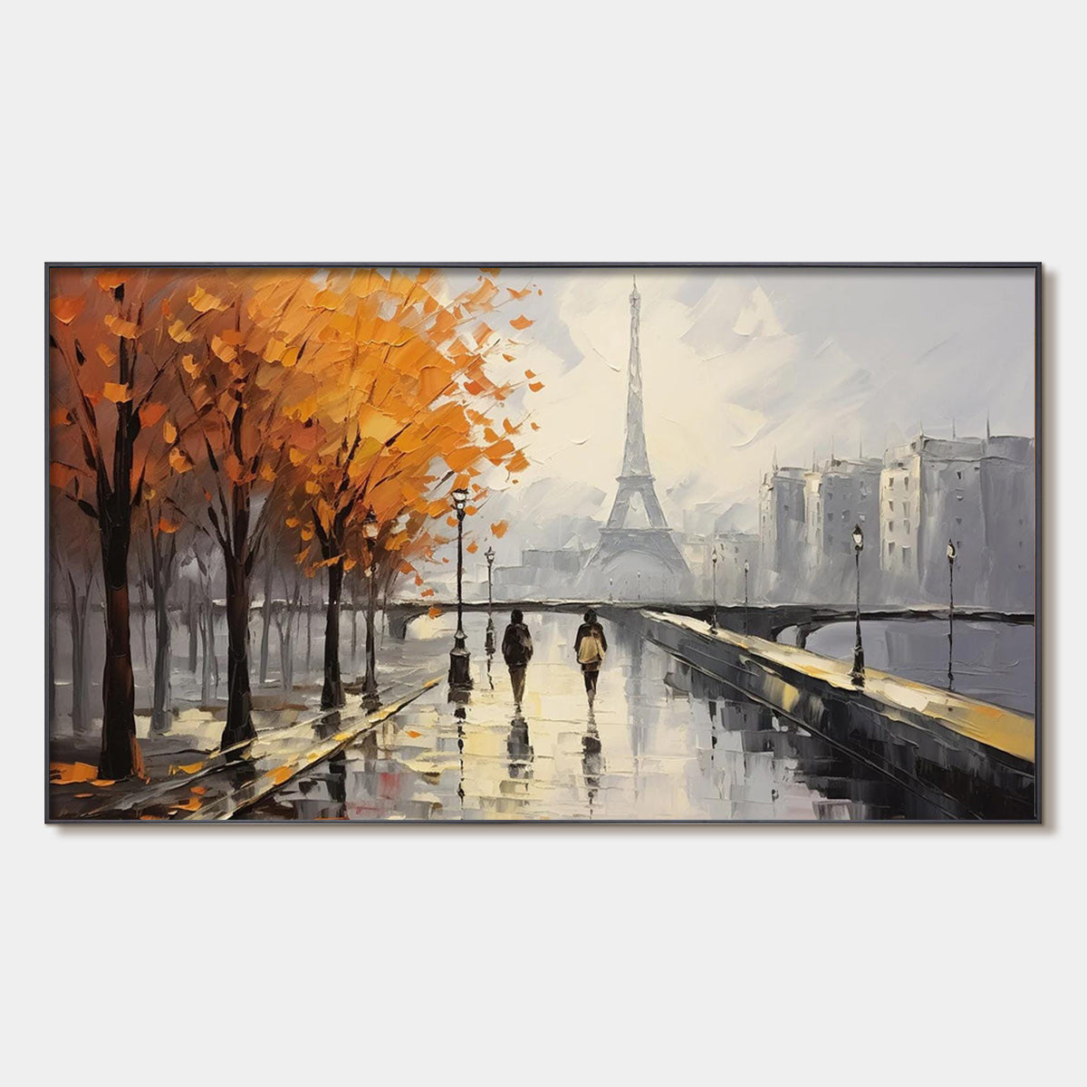 Parisian Rain: Original Textured Cityscape Oil Painting - Paris Wall Art