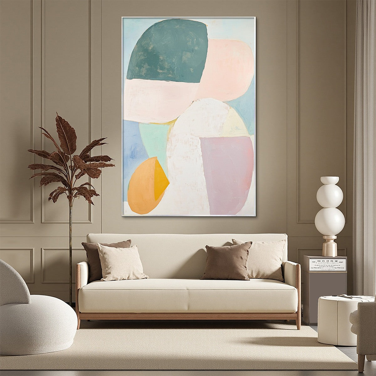 Pastel Harmony: Original Abstract Oil Painting - Soft Color Block Vertical Wall Art Decor