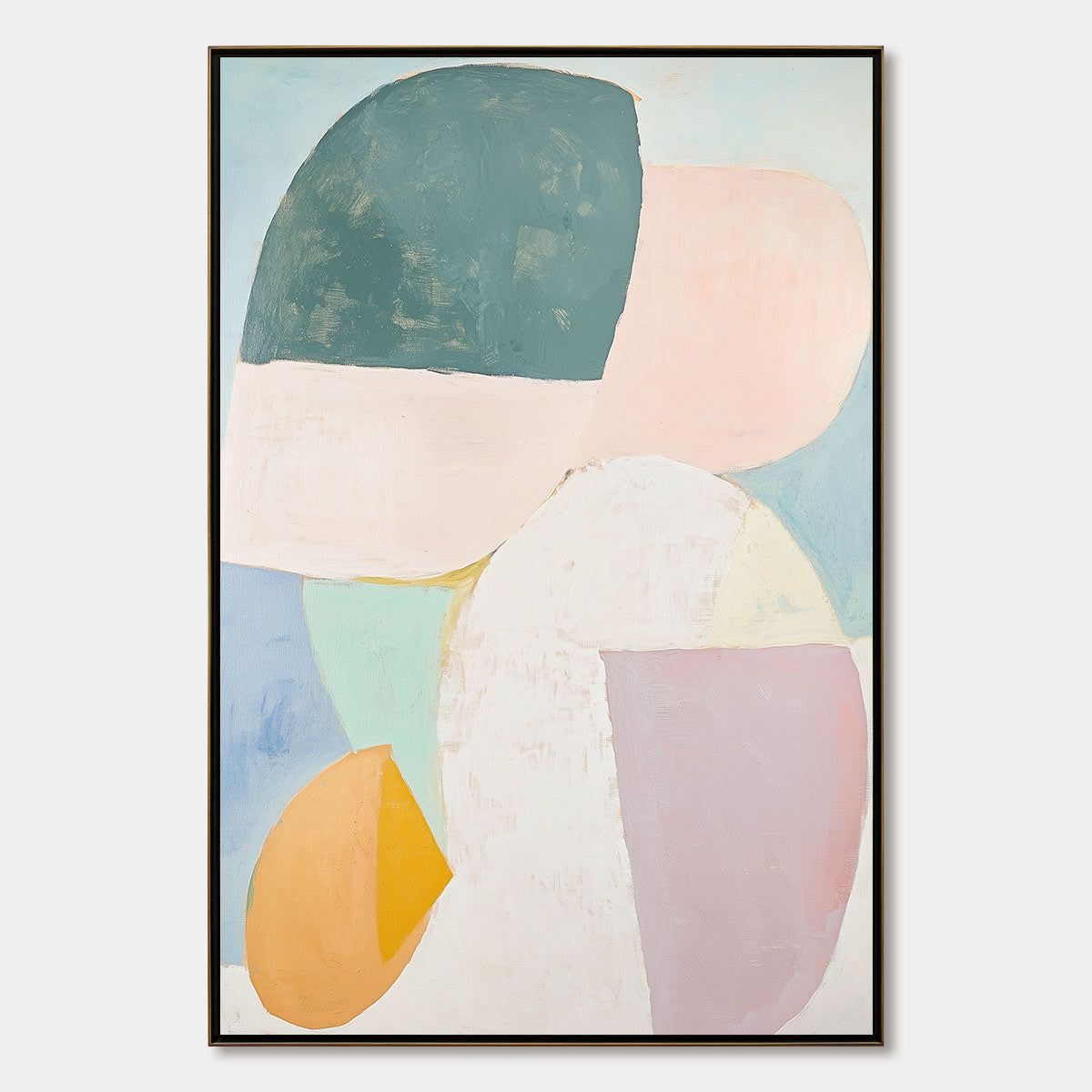 Pastel Harmony: Original Abstract Oil Painting - Soft Color Block Vertical Wall Art Decor